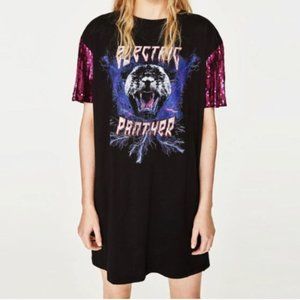 Zara Trafaluc Electric Panther Sequined T-shirt Dress
